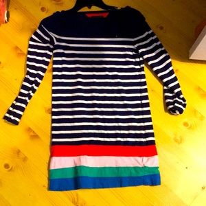 Navy striped with white and rainbow bottom knee length kids dress